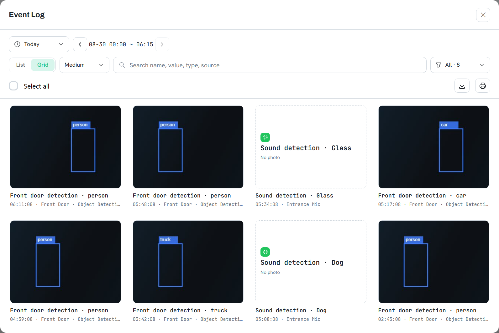 The event log window