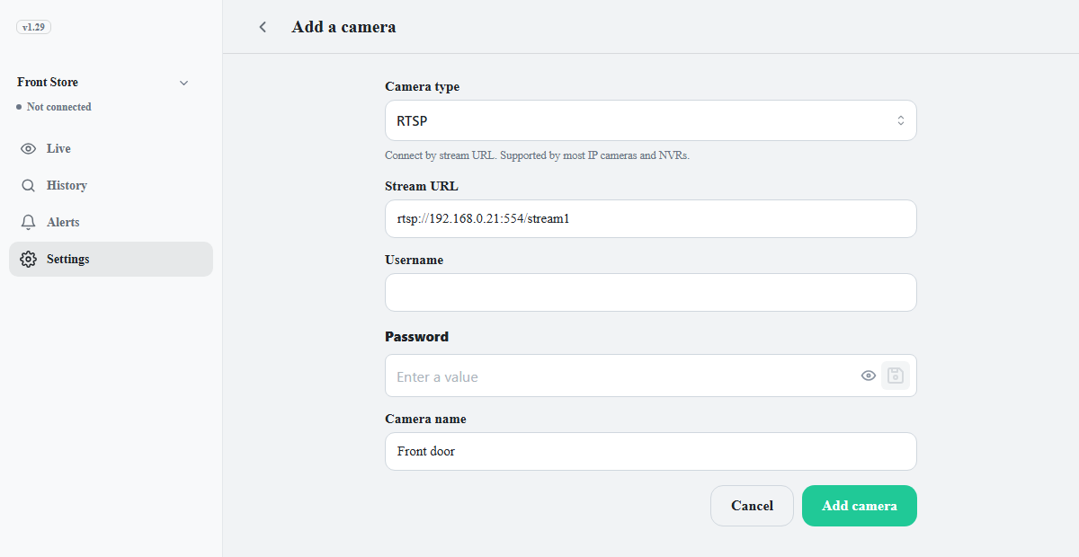 Adding an RTSP camera