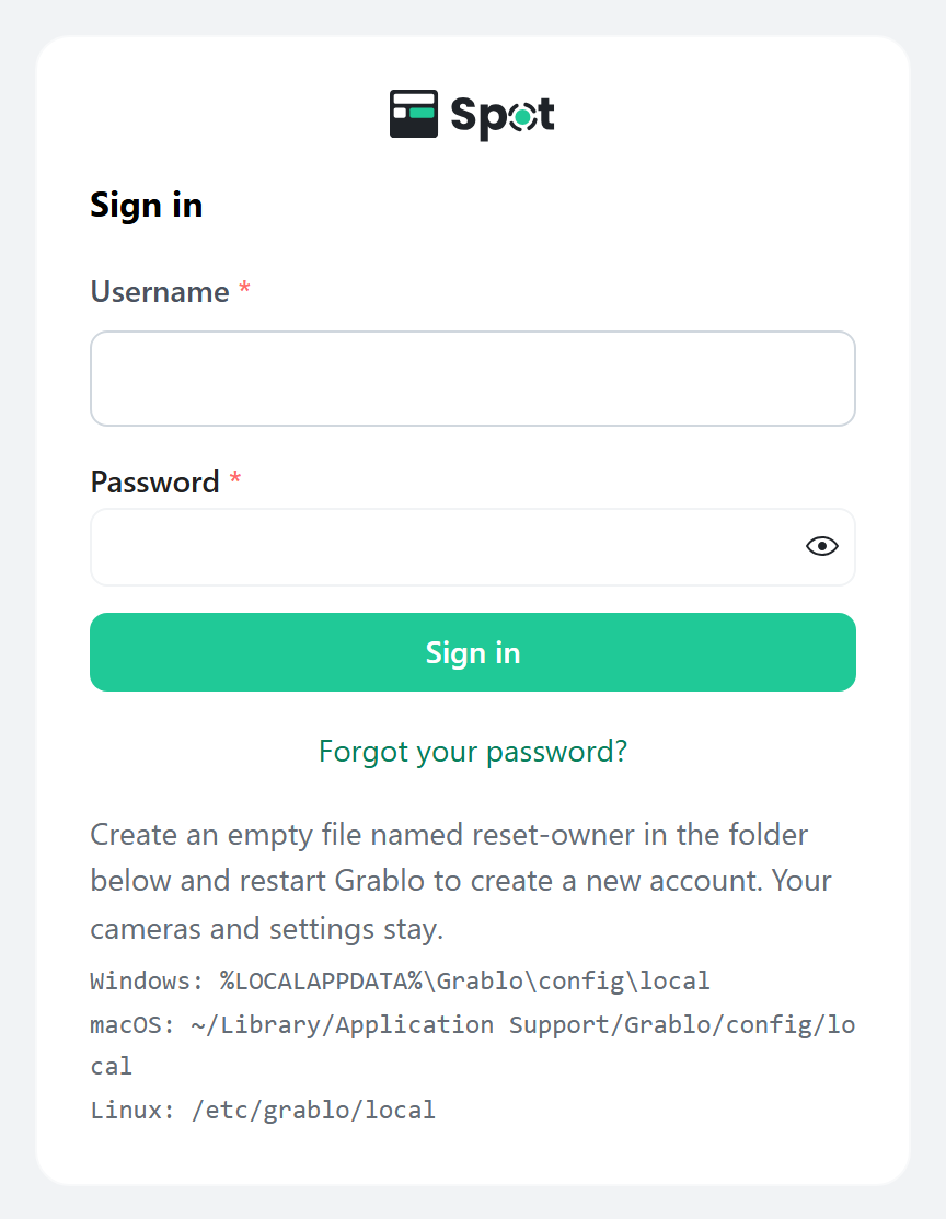 The Sign in screen with password reset instructions