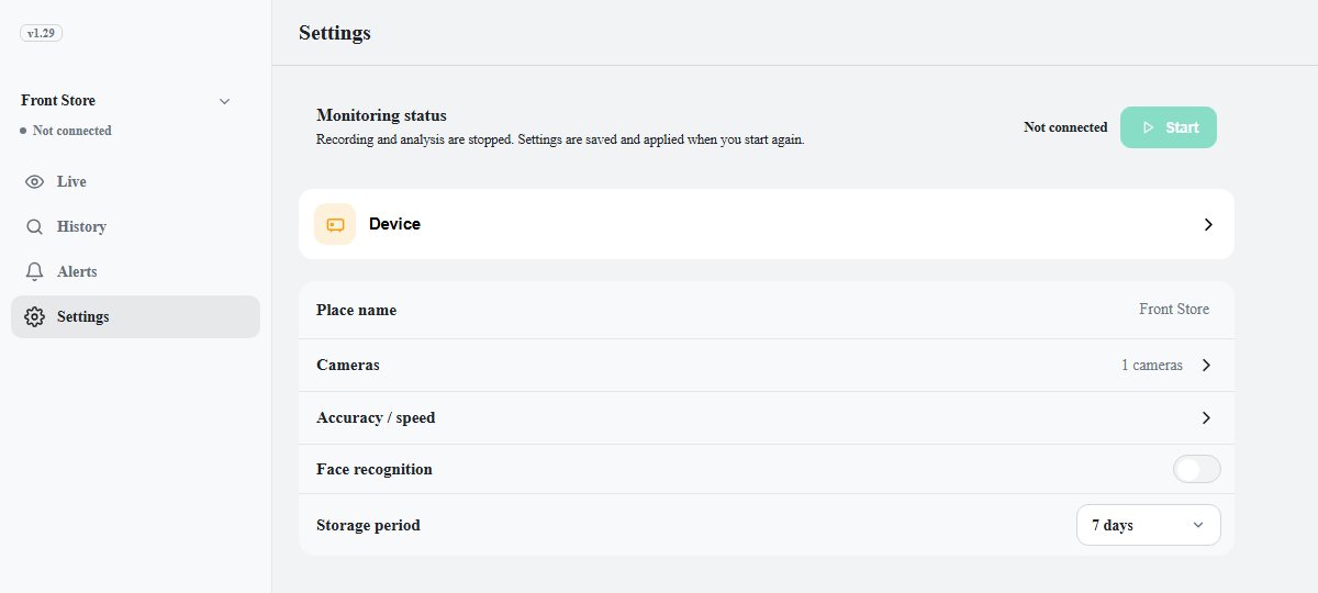 The Settings tab