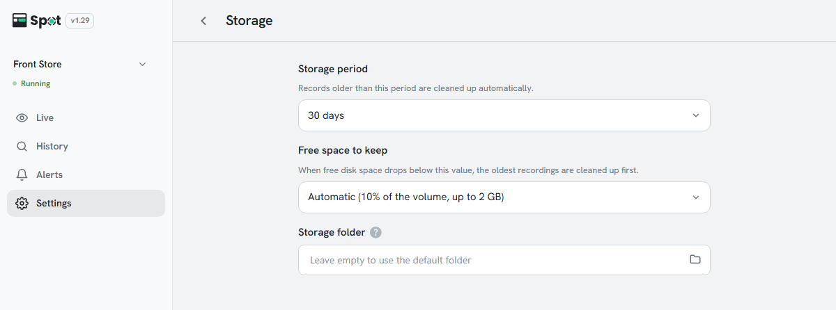 The Storage screen