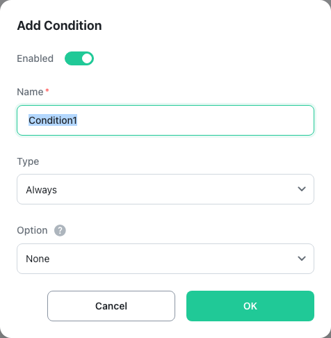 Add condition dialog