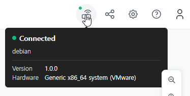 The connected device icon with the connection details popup